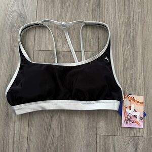 Joy Lab Swim Bikini Top Strappy Back Silver Metallic Trim on Black Recycled S